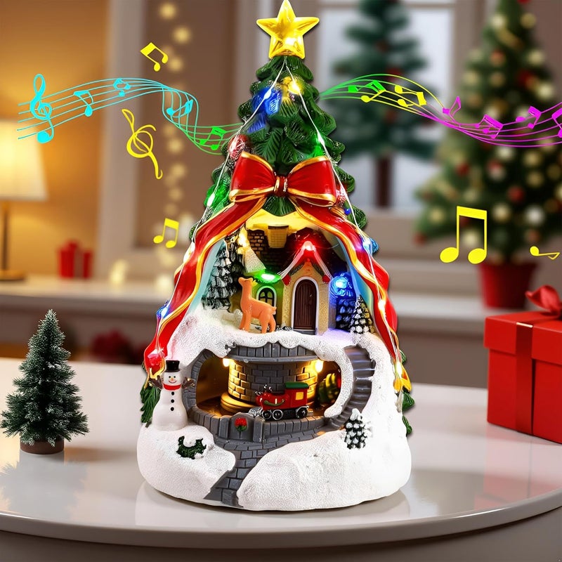 ZPCO Musical Christmas Village with Spinning Train Deer - Pre-Lit Artificial Christmas Tree - Battery & USB - Collection Figurines for Home Tabletop Decorative, Xmas Decor Gift - Image 1